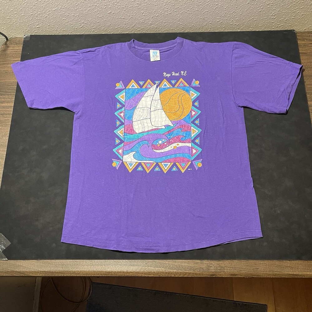 Vintage Outer Banks Yacht North Carolina Shirt Beach Fishing Art Sailboat 90s
